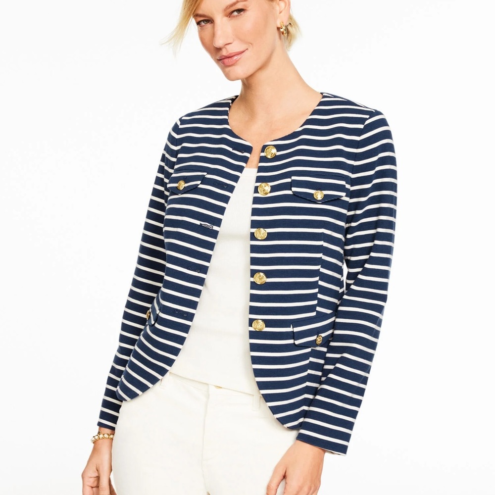 Talbots Navy Striped Knit Women's Jacket - NWT